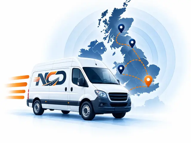 National Couriers Direct van with a UK map showing same day delivery routes