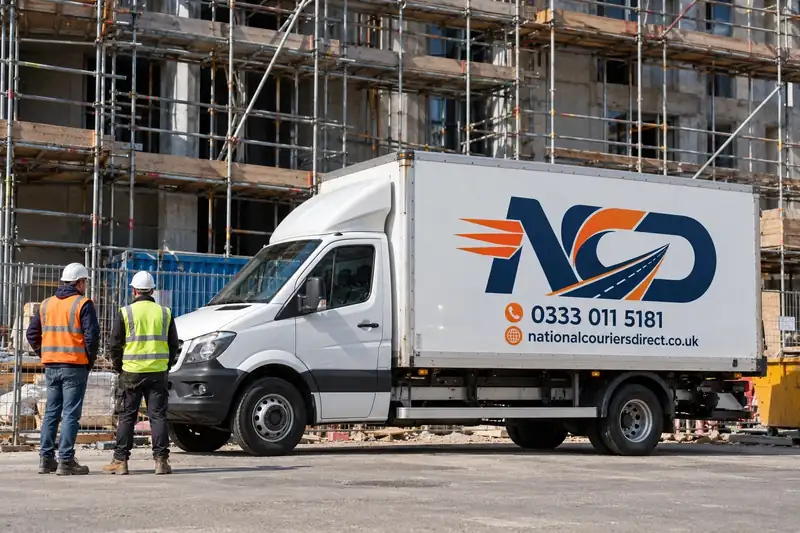 National Couriers Direct lorry delivering to a construction site