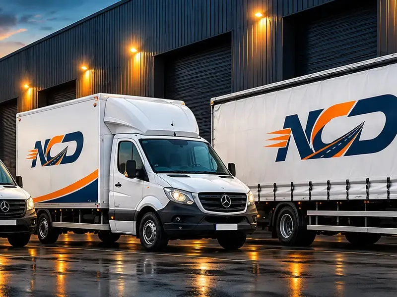 Contract courier van arriving at a business loading=