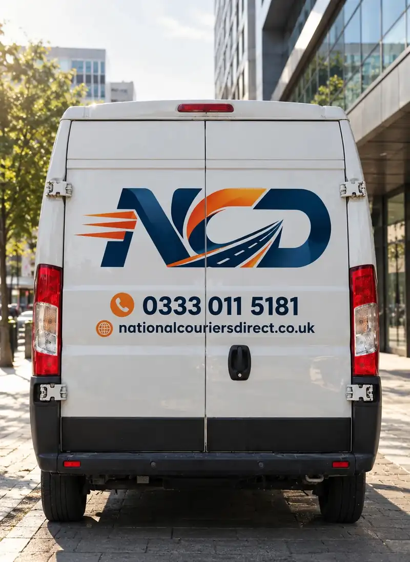 Rear doors of a National Couriers Direct van for secure government deliveries